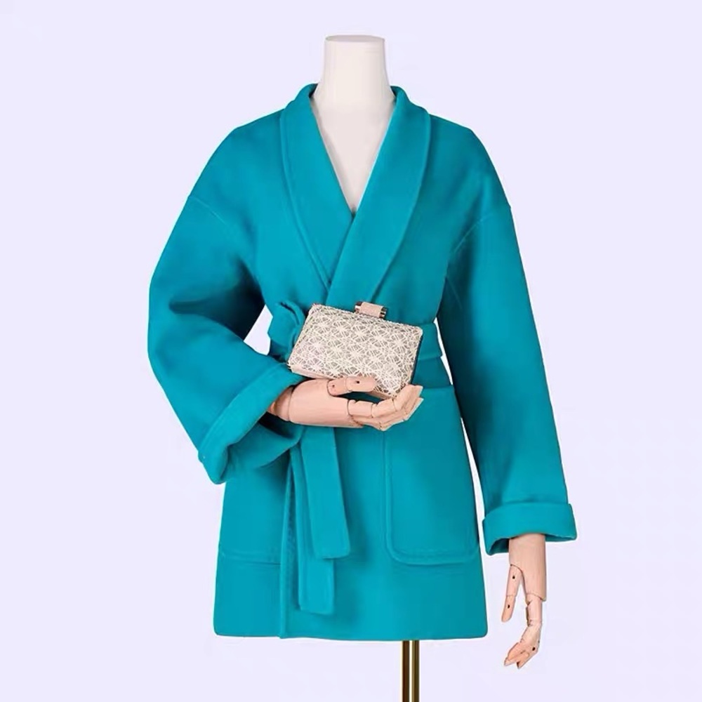Turquoise Wrap Coat with Textured Clutch size M
